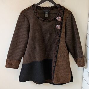 Ali Miles Women's Brown Textured Lagenlook Artsy Tunic Shirt Large